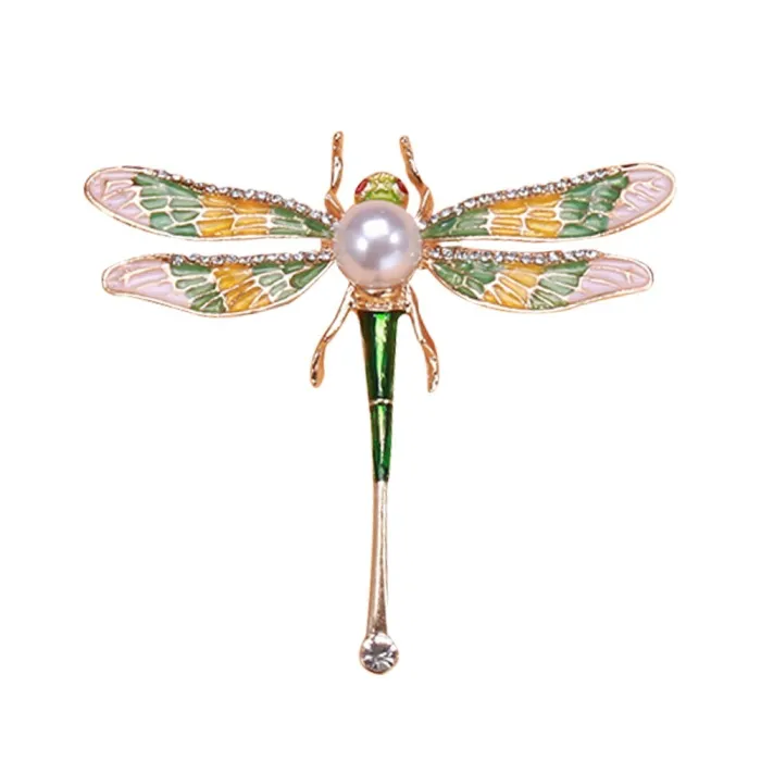 Libellule en cristal avec perle - broche