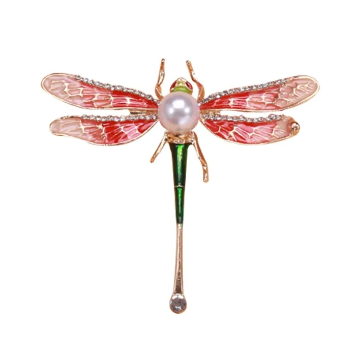Libellule en cristal avec perle - broche