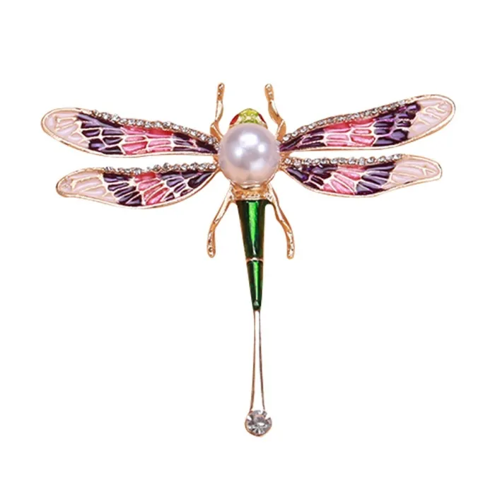 Libellule en cristal avec perle - broche