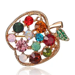 Broche en forme de pomme avec cristaux