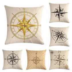 Taie d'oreiller décorative - imprimé boussole / ancre - 45 * 45 cm