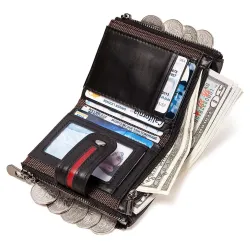 portefeuille en cuir vintage - porte-cartes / porte-monnaie - grande capacité
