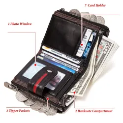 portefeuille en cuir vintage - porte-cartes / porte-monnaie - grande capacité
