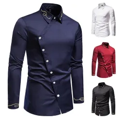 Chemise manches longues asymétrique - broderie dorée décorative