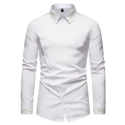 Asymmetrical long sleeve shirt - decorative golden embroideryT-shirts