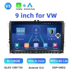Autoradio - 2 Din - 9 pouces - Android 10 - 8Go - 128Go - Bluetooth - GPS - carplay - pour Volkswagen Golf 5 6 Passat