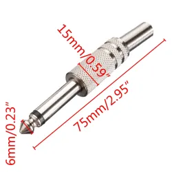 Jack audio mono 1/4" métal - 6.35mm - 75 * 15mm - 10 pièces