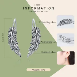 Silver crystal feather shaped earrings - 925 sterling silverEarrings