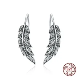 Boucles d'oreilles en forme de plumes en cristal d'argent - argent sterling 925
