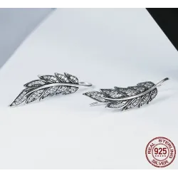 Silver crystal feather shaped earrings - 925 sterling silverEarrings