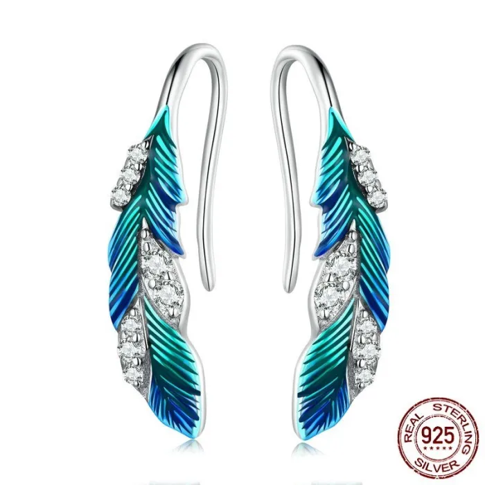 Plumes de cristal vert-bleu - boucles d'oreilles - argent sterling 925