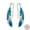 Plumes de cristal vert-bleu - boucles d'oreilles - argent sterling 925