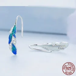 Plumes de cristal vert-bleu - boucles d'oreilles - argent sterling 925