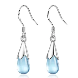 Gouttes d'eau en verre bleu - boucles d'oreilles en argent sterling