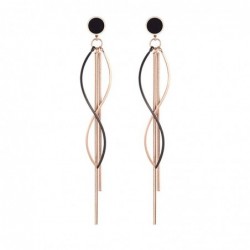 Long tassels earrings - rose gold / black enamel - stainless steelEarrings