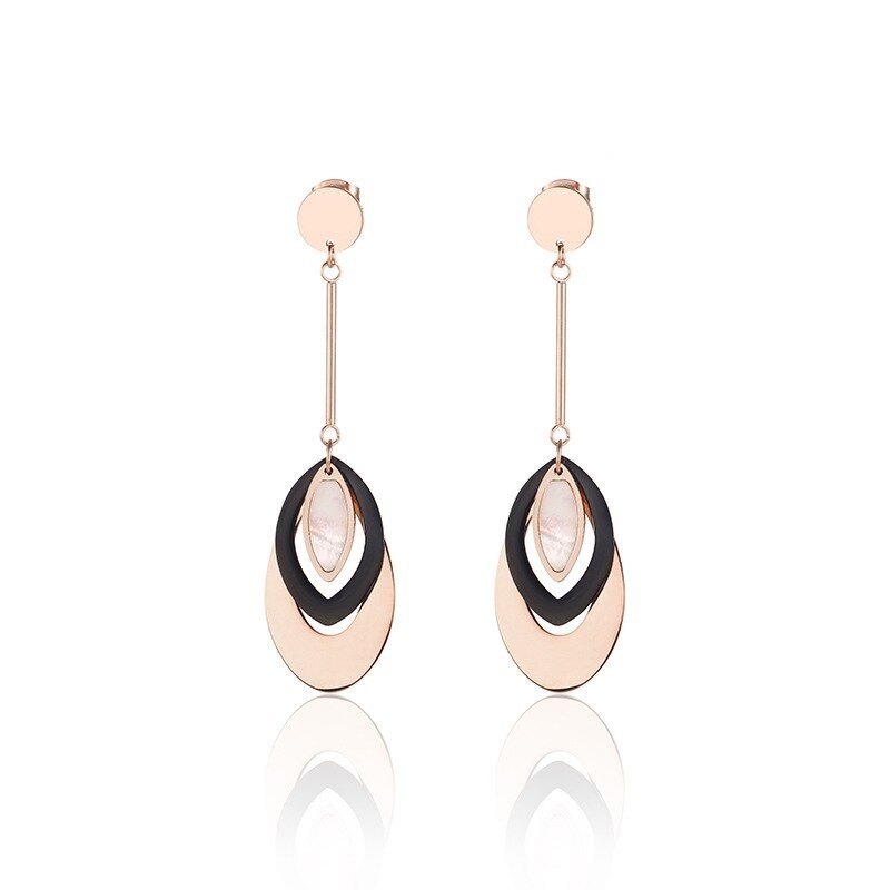 Rose gold long earrings - triple oval circlesEarrings