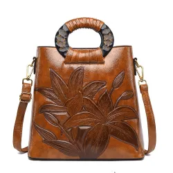 Elégant sac à bandoulière en cuir - fleurs imprimées