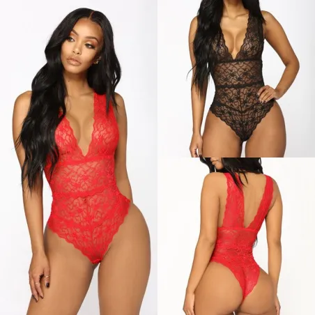 Body sexy en dentelle - sans manches - string