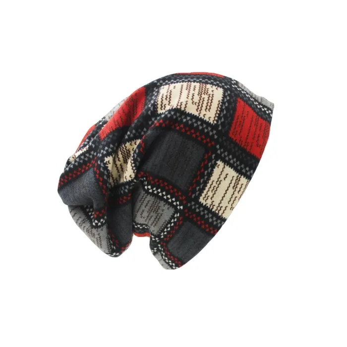 2 en 1 - bonnet / écharpe d'hiver - design à carreaux - unisexe