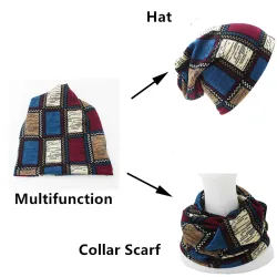 2 en 1 - bonnet / écharpe d'hiver - design à carreaux - unisexe
