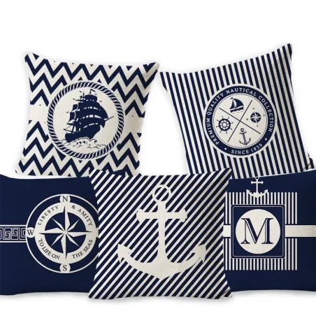 Housse de coussin bleu déco - océan / bateau / gouvernail - 50cm * 50cm