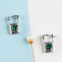 Fermoir argent / coeur cristal vert - boucles d'oreilles argent