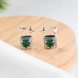 Fermoir argent / coeur cristal vert - boucles d'oreilles argent