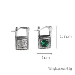 Fermoir argent / coeur cristal vert - boucles d'oreilles argent