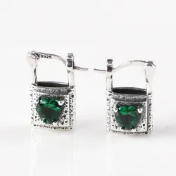Fermoir argent / coeur cristal vert - boucles d'oreilles argent