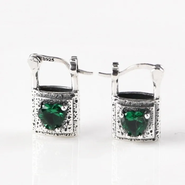 Fermoir argent / coeur cristal vert - boucles d'oreilles argent