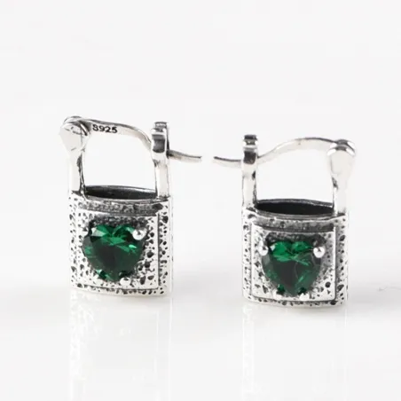 Fermoir argent / coeur cristal vert - boucles d'oreilles argent