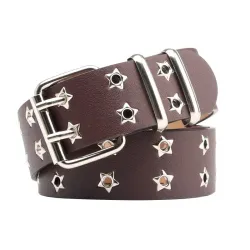 Ceinture en cuir classique - rivets étoiles - boucle double ardillon