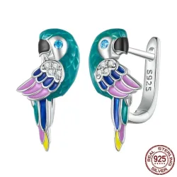 Perroquet arc-en-ciel avec zircon - Boucles d'oreilles en argent sterling 925