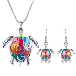 Ensemble de bijoux avec une tortue arc-en-ciel - collier / boucles d'oreilles