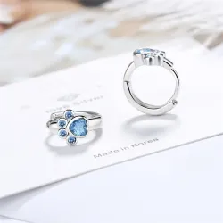 Boucles d'oreilles créoles en argent - motif patte de chat en cristal