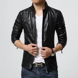 Veste en cuir slim - avec fermetures éclair/poches