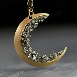 Crescent moon pendant with necklace - crushed crystalsNecklaces