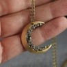 Crescent moon pendant with necklace - crushed crystalsNecklaces