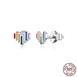 Boucles d'oreilles en forme de coeur - avec émail arc-en-ciel