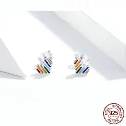 Heart shaped earrings - with rainbow enamelEarrings
