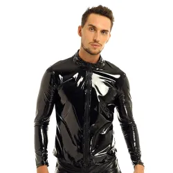 Veste en cuir verni brillant