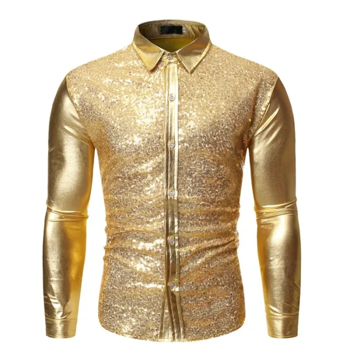 Shiny metallic long sleeve shirt - with sequins decorationsT-shirts
