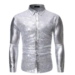 Shiny metallic long sleeve shirt - with sequins decorationsT-shirts