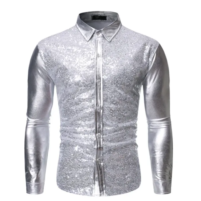 Shiny metallic long sleeve shirt - with sequins decorationsT-shirts