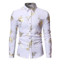 Chemise luxueuse à manches longues - roses dorées imprimées