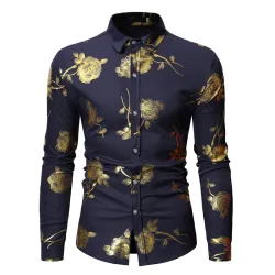 Luxurious long sleeve shirt - printed golden rosesT-shirts