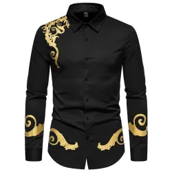 Chemise élégante à manches longues - imprimé baroque doré de luxe