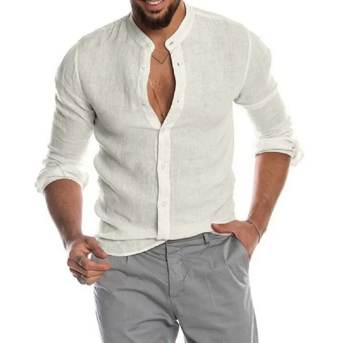 Chemise classique en lin à manches longues