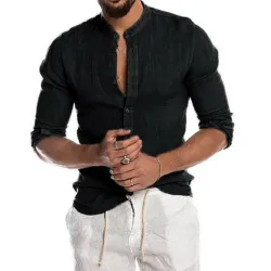 Chemise classique en lin à manches longues