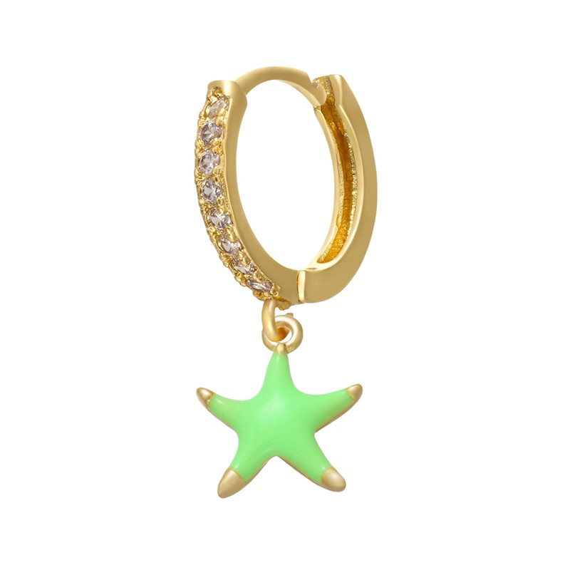Small golden hoop earring - hanging heart / star / cross / shell - 1 pieceEarrings